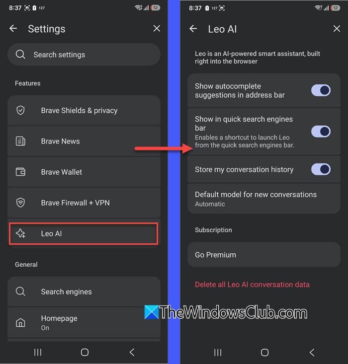 Leo AI Settings Leo AI Settings