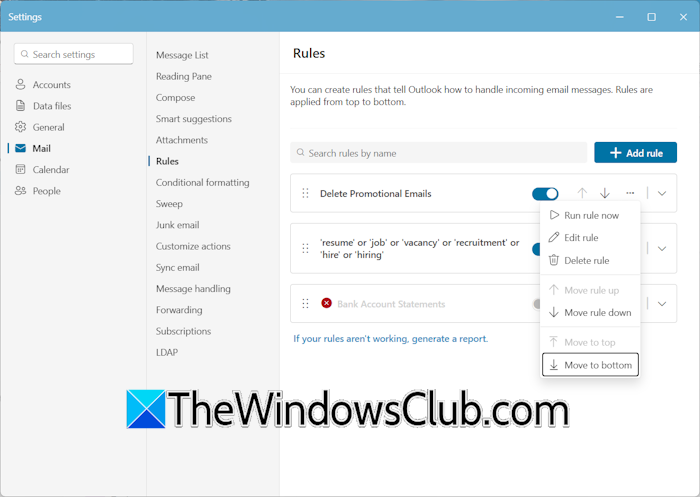 Manage rules in New Outlook app