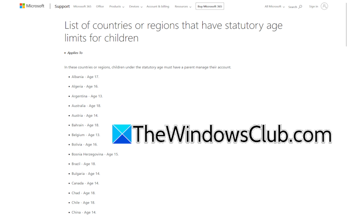 Microsoft child account age limits Microsoft child account age limits