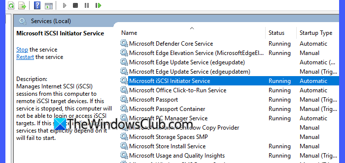 Microsoft iSCSI Initiator Service Microsoft iSCSI Initiator Service