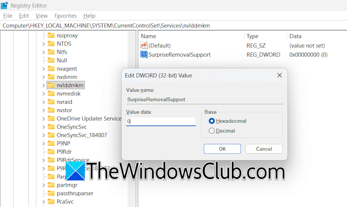Modify nvlddmkm value in Registry Modify nvlddmkm value in Registry