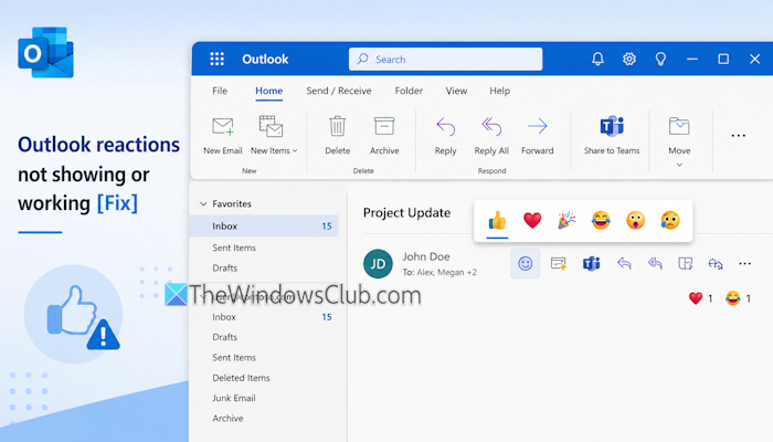 Outlook reactions not showing or working