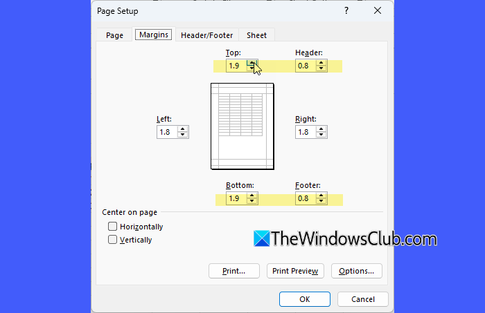 Page Setup Margins Page Setup Margins
