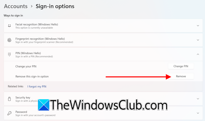 Remove Windows Hello PIN