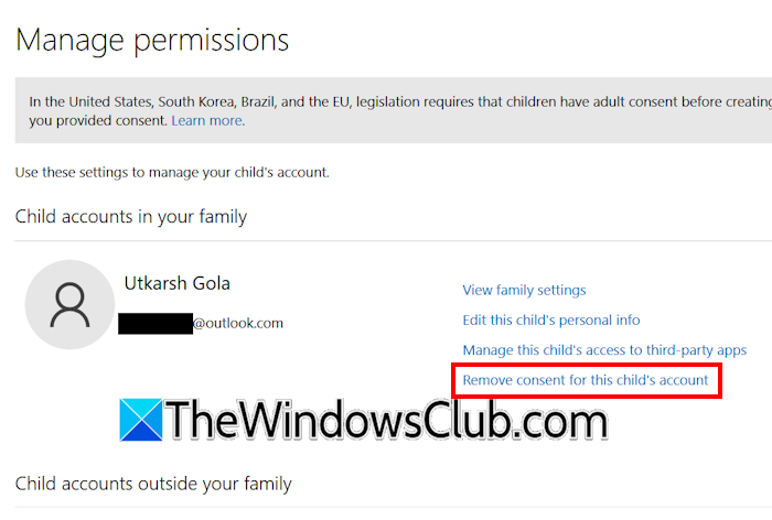 Remove consent for child account Remove consent for child account