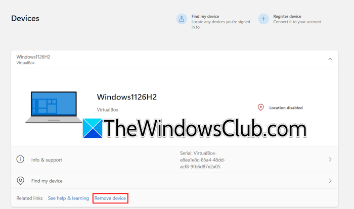 Remove device from Microsoft account