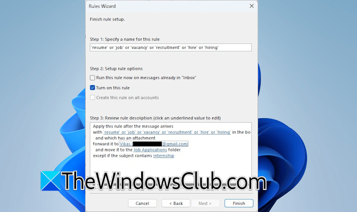 Review Outlook rule and save it
