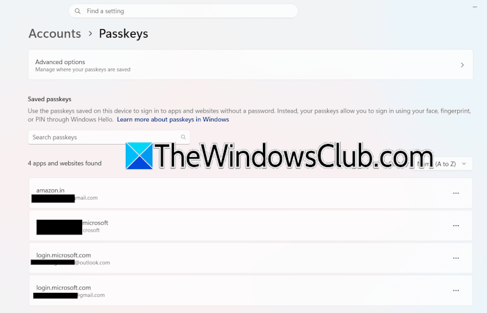 Saved passkeys on Windows