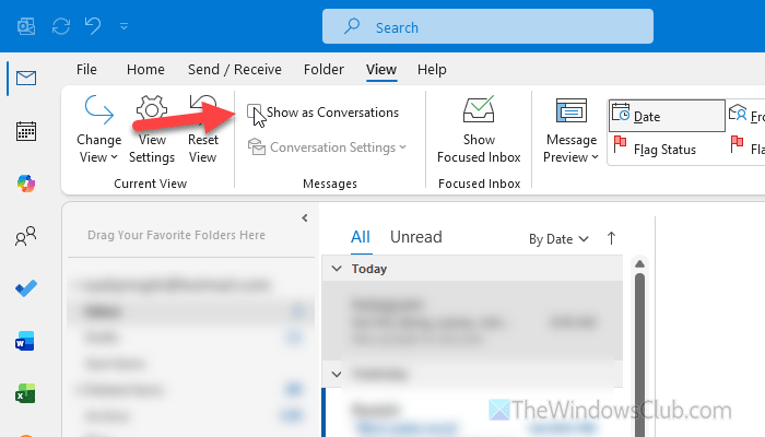 Show as Conversations grayed out in Outlook