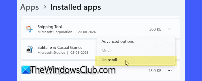 Uninstall and reinstall Snipping Tool Uninstall and reinstall Snipping Tool