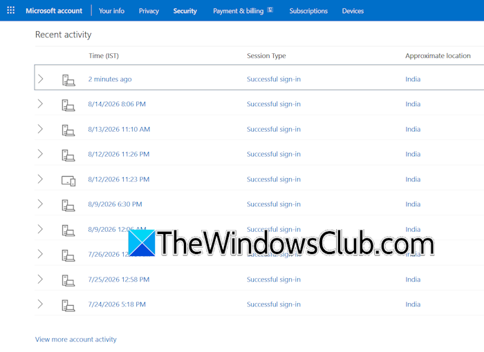 View login activity Microsoft account
