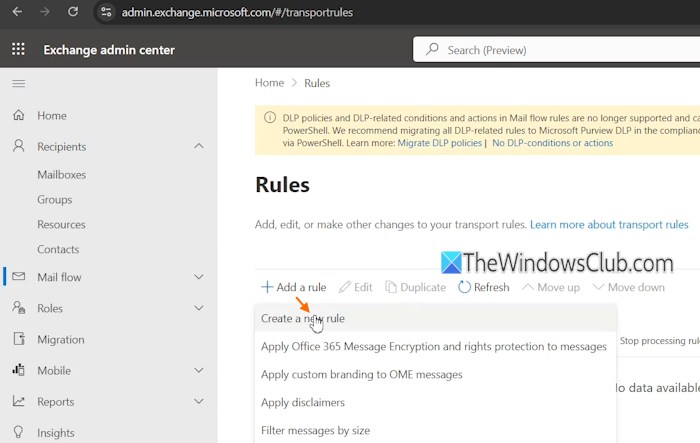create mail flow rule exchange admin center create mail flow rule exchange admin center
