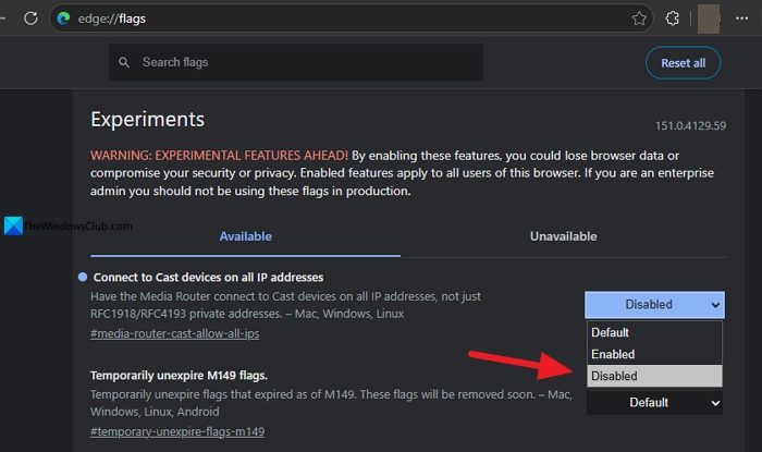 disable casting on Edge flags