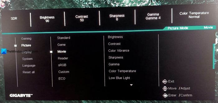 monitor in-built settings