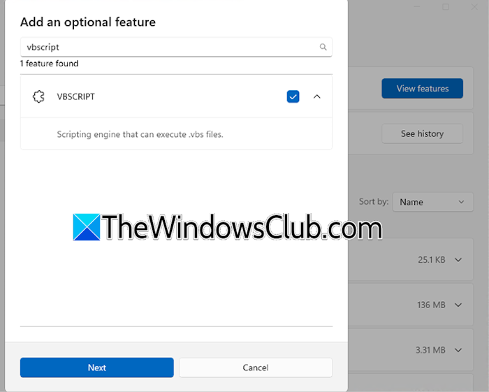 Add VBScript optional feature Add VBScript optional feature