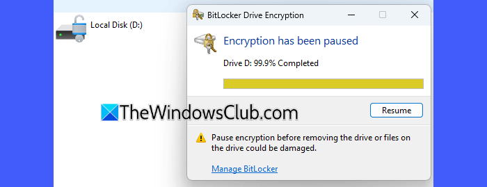 BitLocker drive encryption stuck in Windows 11 BitLocker drive encryption stuck in Windows 11