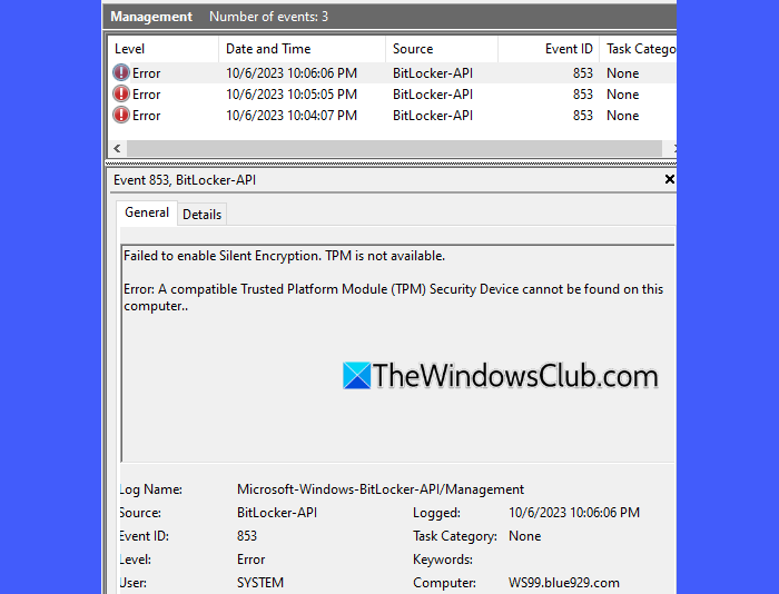 BitLocker in Event Viewer BitLocker in Event Viewer