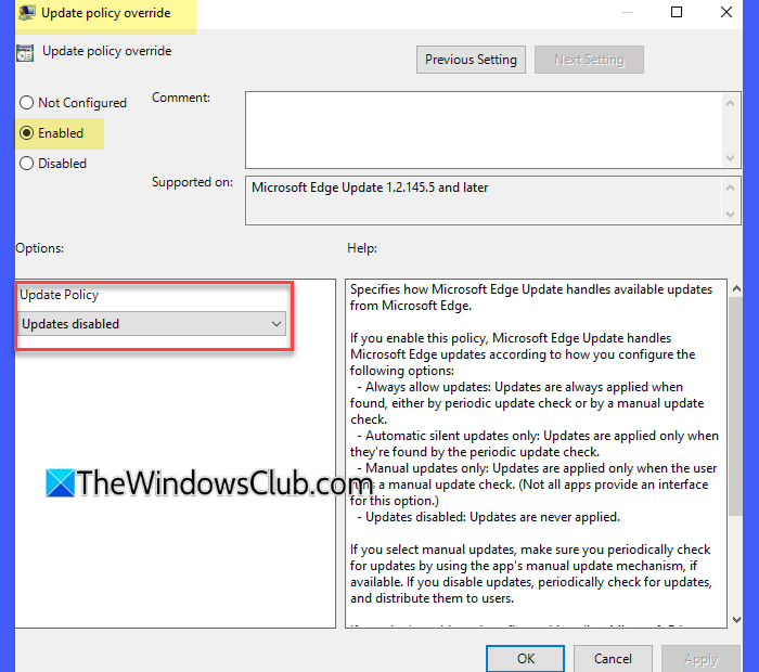 Edge Update Policy Override Edge Update Policy Override
