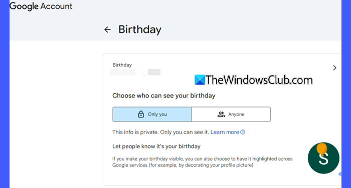 Google account birthday