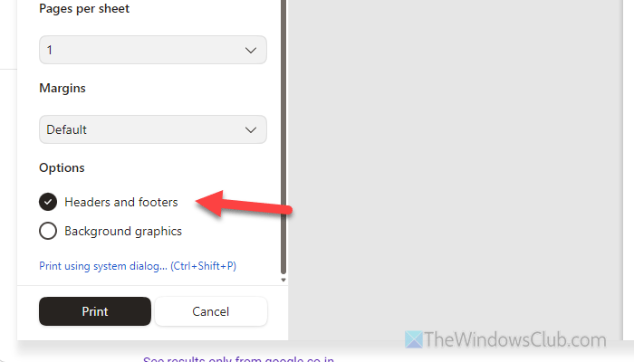 Header and footer not printing in Windows 11
