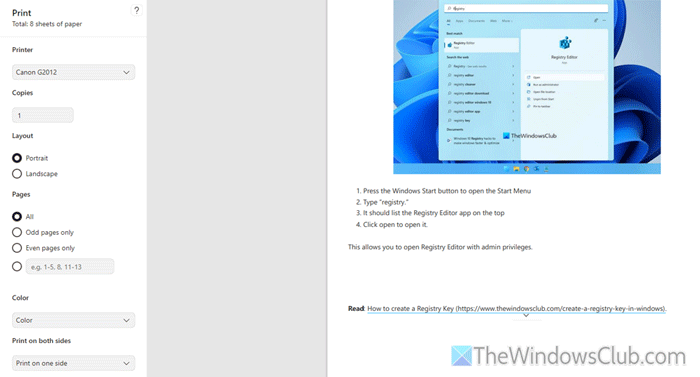 Header and footer not printing in Windows 11