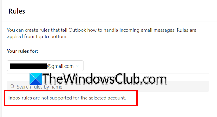 Inbox rules are not supported Inbox rules are not supported