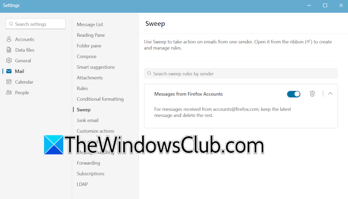 Sweep Settings New Outlook app Sweep Settings New Outlook app