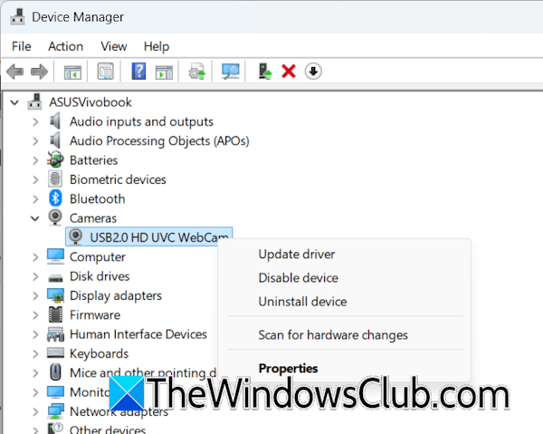 Uninstall webcam driver Uninstall webcam driver