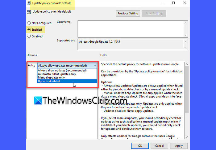 Update policy override Google Update policy override Google