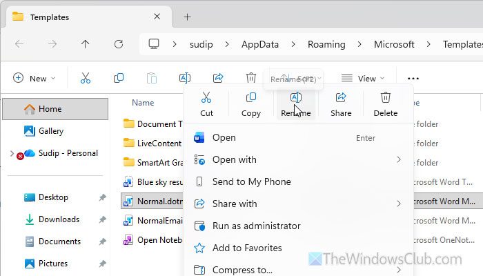 Word not showing custom templates