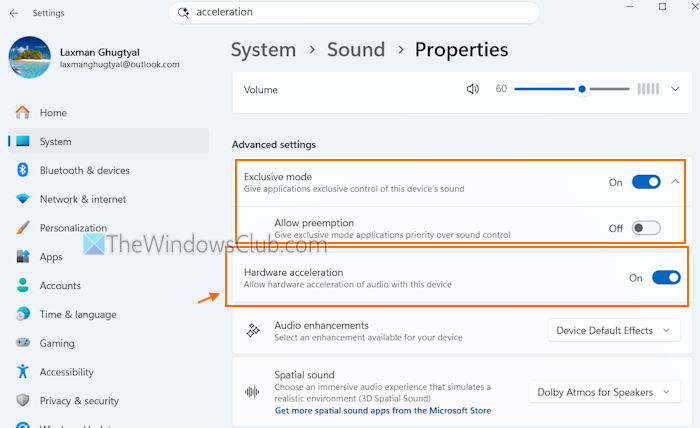 disable audio hardware acceleration settings app