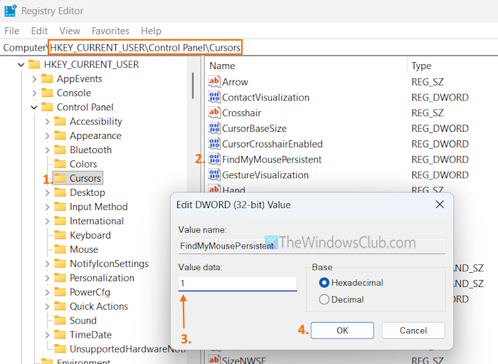 findmymousepersistent setting registry editor findmymousepersistent setting registry editor