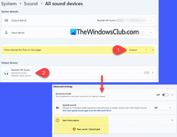 Jack Information All sound devices Windows 11