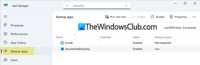Check Task Manager for startup apps