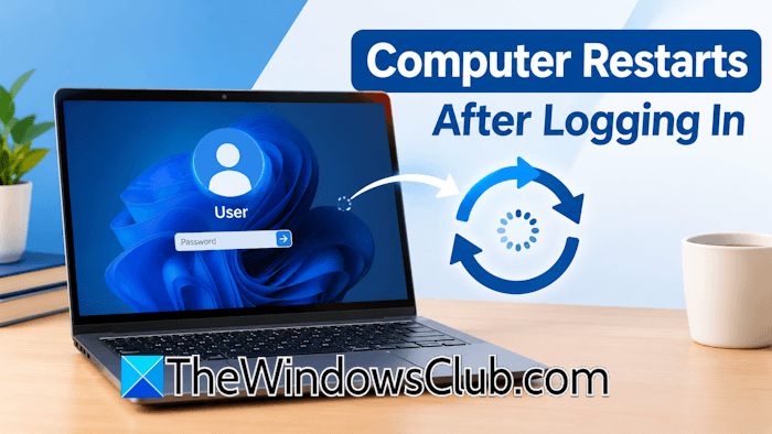Computer restarts after logging in
