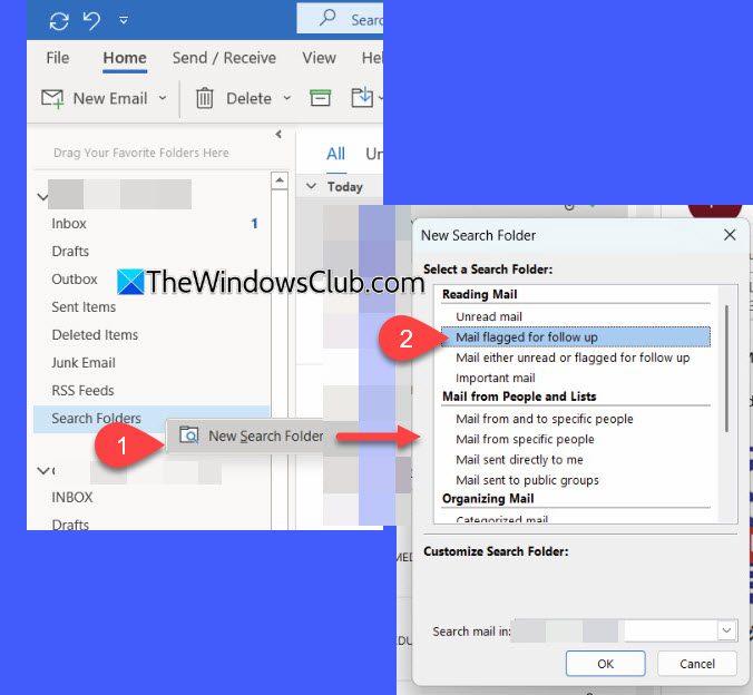 Create a Search Folder for flagged messages Create a Search Folder for flagged messages