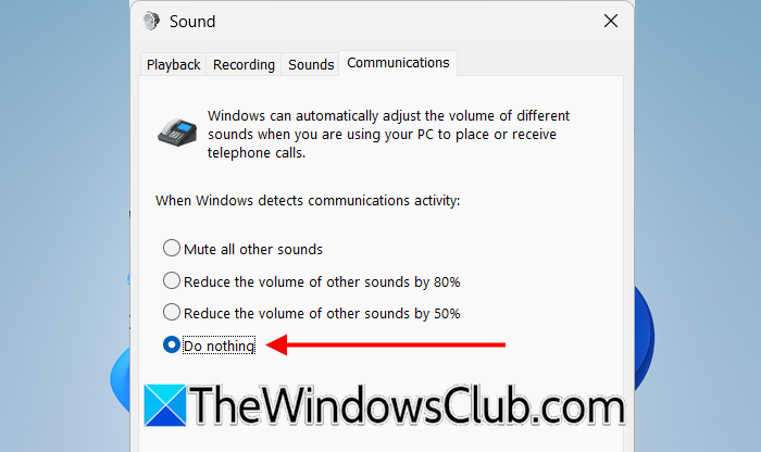 Disable Communications setting for audio device Disable Communications setting for audio device
