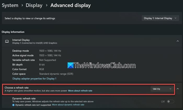 Display Refresh rate Display Refresh rate