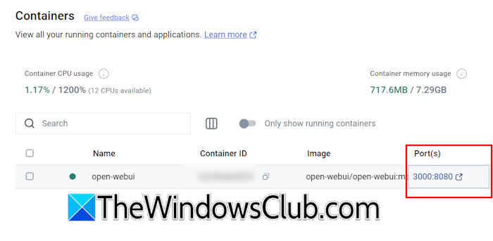 Open WebUI port in Docker Open WebUI port in Docker
