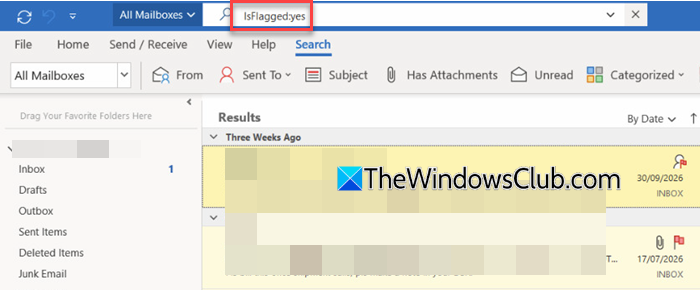 Search for flagged emails using a query Search for flagged emails using a query