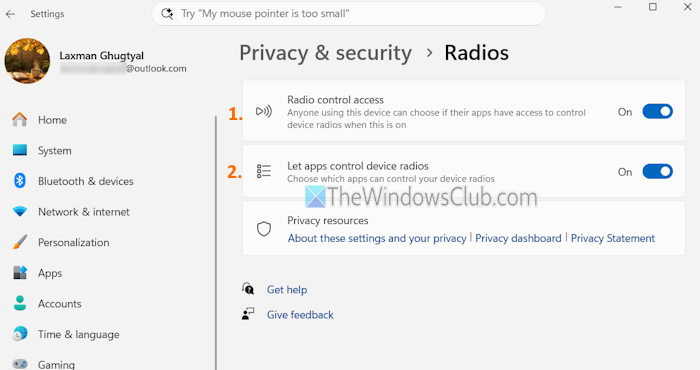 windows apps control radio access